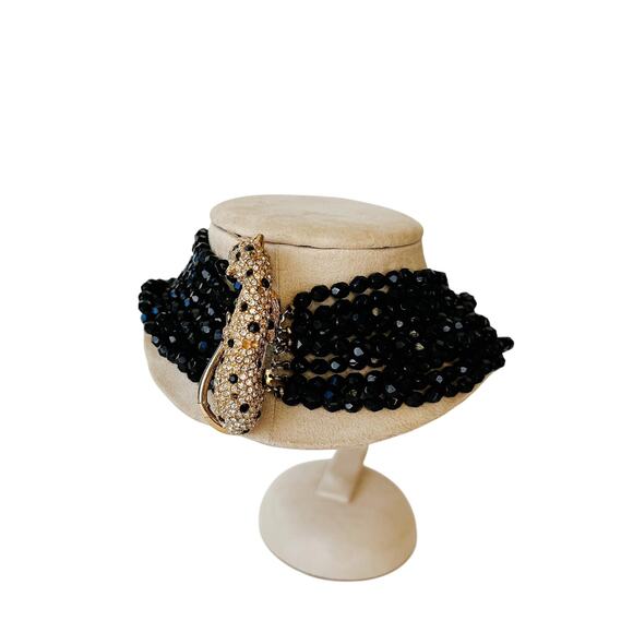 Kenneth Jay Lane Duchess of Windsor Beaded Torsade Leopard Choker Necklace Rare! - Picture 2 of 6